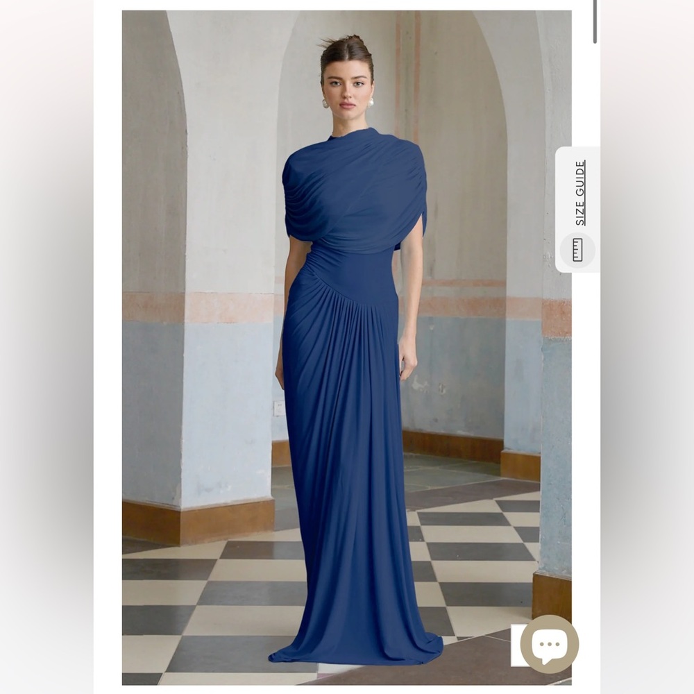Catherine asymmetrical pleated maxi dress in Navy-blue - Large